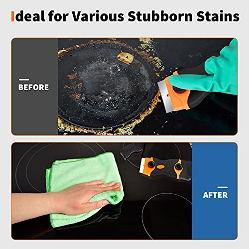 Razor Blade Scraper Tool, 2Pcs Razor Scrapers with Extra 20Pcs Metal & 20Pcs Plastic Blades, Sticker Remover Cleaning Scraper for Removing Paint, Decals, Adhesive, Tar, Labels, Glue, Caulk, Gasket