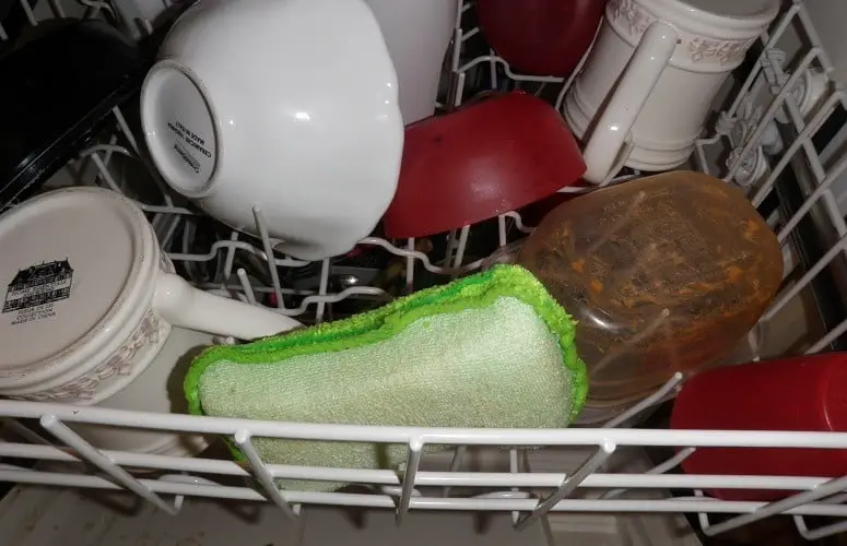 cleaning kitchen sponge with dishwasher