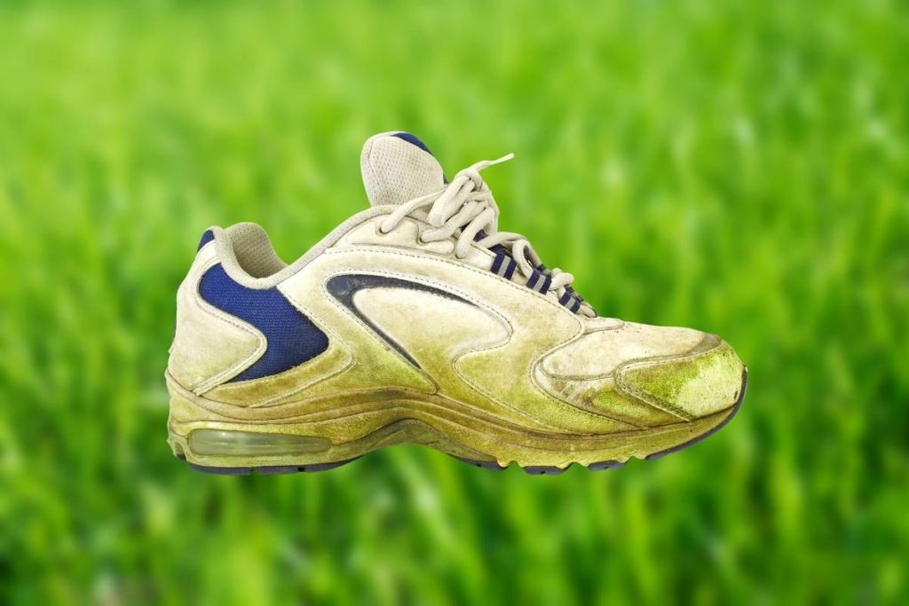 How to clean grass stains off of white shoes.